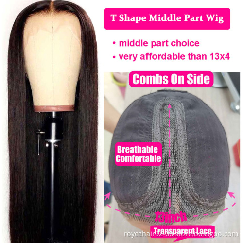 Top Quality T part Lace Front Wig Vendor 100% Virgin Peruvian Silky Straight Human Hair Transparent Lace Wig With Baby Hair
